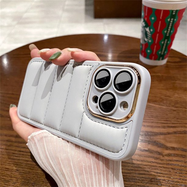Chaqueta de plumón de lujo para iPhone, funda de teléfono acolchada para iPhone 11, 12, 13, 14 Pro Max, 14Plus, protección de lente completa, cojín de aire, cubierta a prueba de golpes Fivean unisex