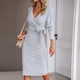 thumbnail image 3 of Vestido de fiesta de cóctel para mujer traje de calle ajustado con cuello en V profundo de punto ajustado, 3 of 7