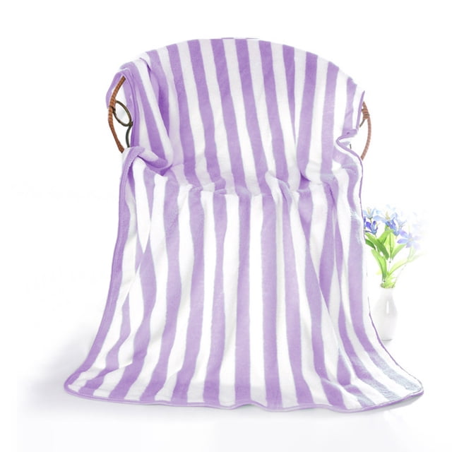Toalla de terciopelo 1 pieza a rayas Poliéster grueso absorbente – Secado rápido, sin mudas, suave y mullido 70x140cm Baño de lujo grande, gimnasio, toalla de playa – morado, azul, verde, gris