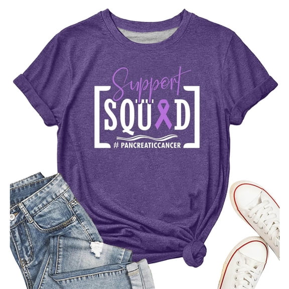 Pancreatic Cancer Shirt for Women Purple Ribbon Support Pancreatic Cancer Awareness Tees Tops