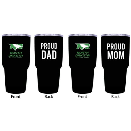 

North Dakota Fighting Hawks Proud Mom and Dad 24 oz Insulated Stainless Steel Tumblers 2 Pack Black.