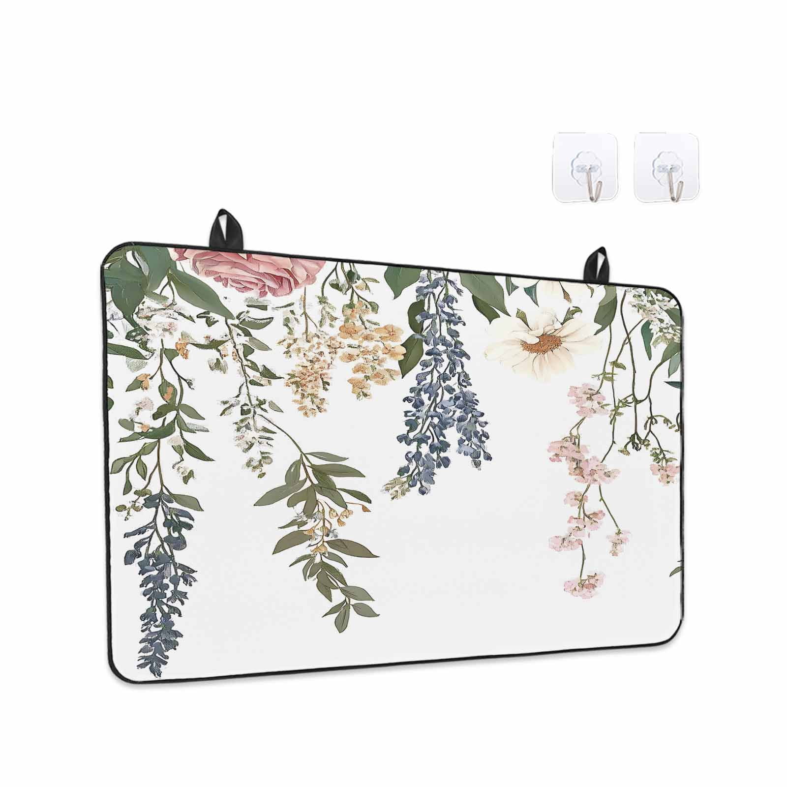 Vintage Eucalyptus Stove Top Cover for Electric Stove, Heat-proof & Non Slip Glass Top Stove Cover Protector, Watercolor Floral Leaves Kitchen Flat Cooktop Rubber Mat 24x21 Inches
