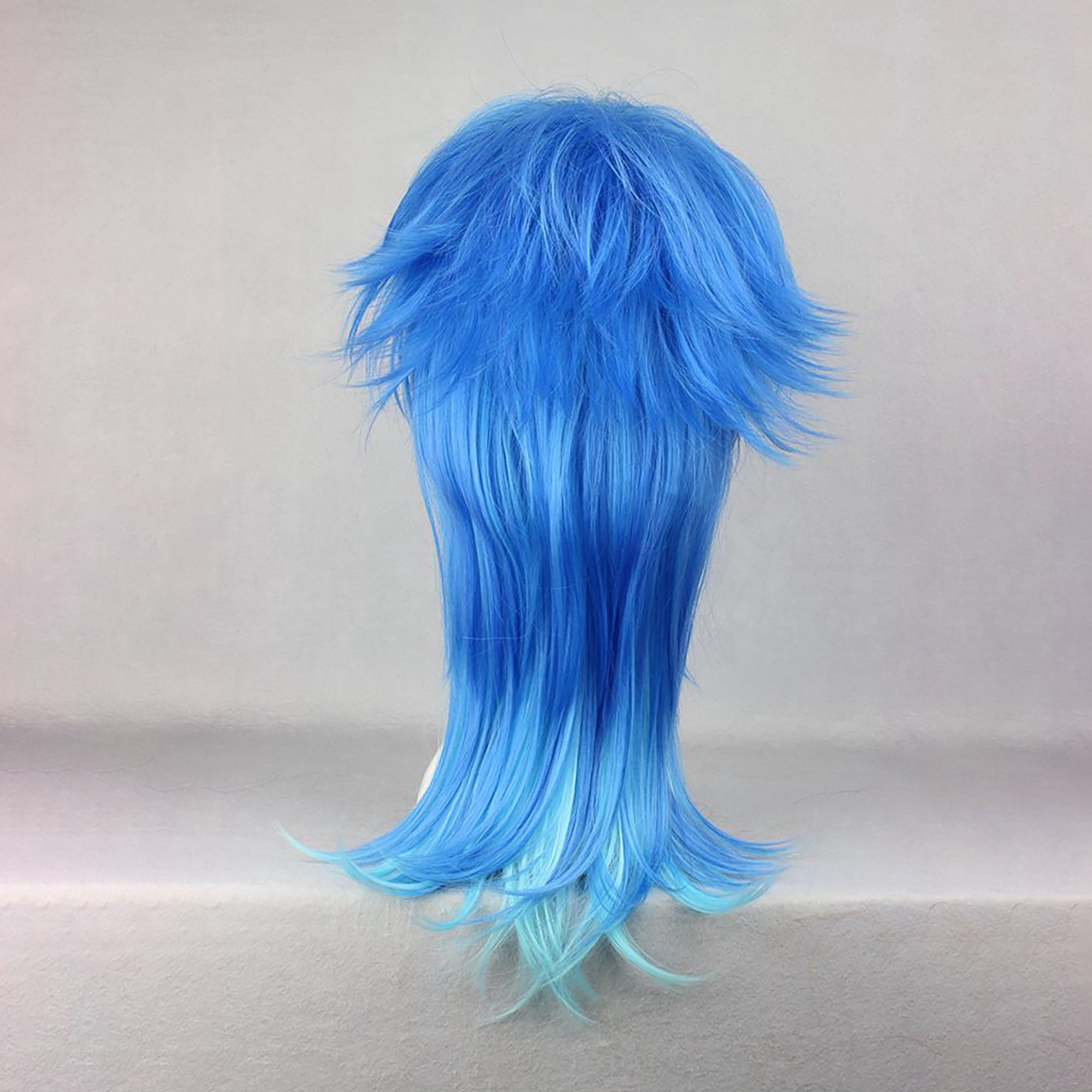 Unique Bargains Human Hair Wigs for Women Curly Long Wig with Wig Cap 24" Blue Gradient