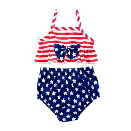 

Toddler Baby Girls Climbing Clothes Summer Outfits Clothes 4Th Of July Star Sling + Fart Coat 2Pcs Set For 12-18 Months