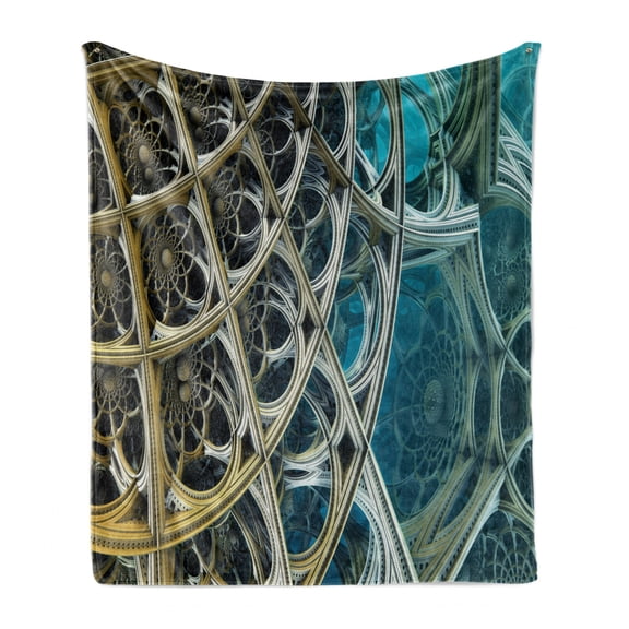 Fractal Soft Flannel Fleece Throw Blanket, Vintage Motifs Inspired Floral Design Dimension Futuristic Print, Cozy Plush for Indoor and Outdoor Use, 50" x 60", Multicolor, by Ambesonne