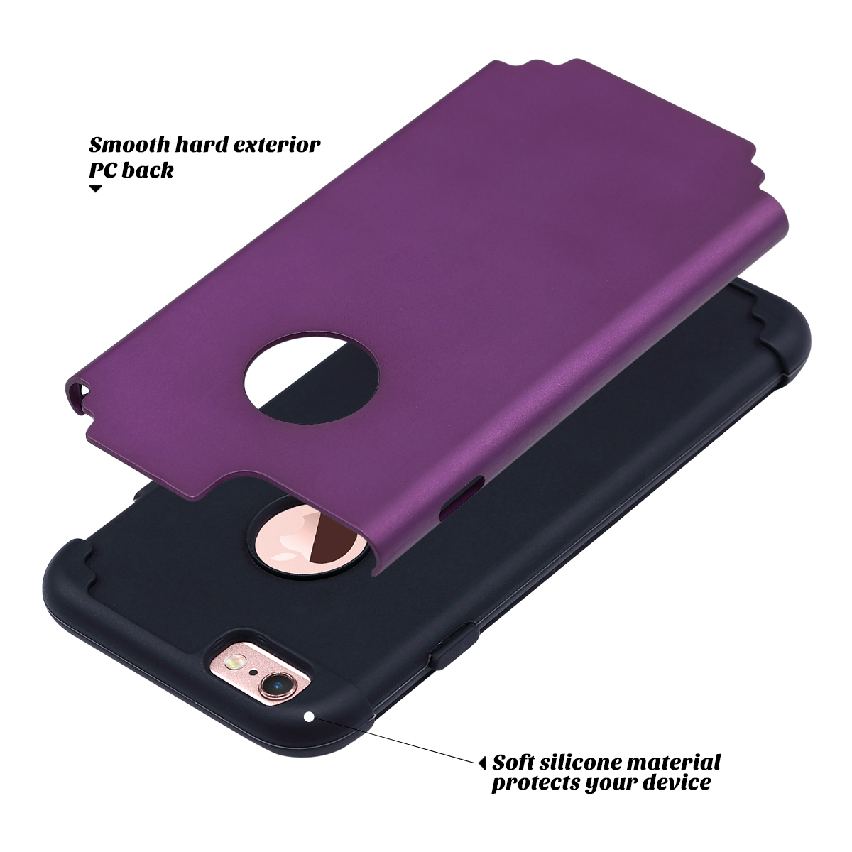 ULAK iPhone 6 Case, iPhone 6S Case, Slim Dual Layer Shockproof Bumper Phone Case for Apple iPhone 6 / 6s for Girls Women, Dark Purple Black - image 2 of 7