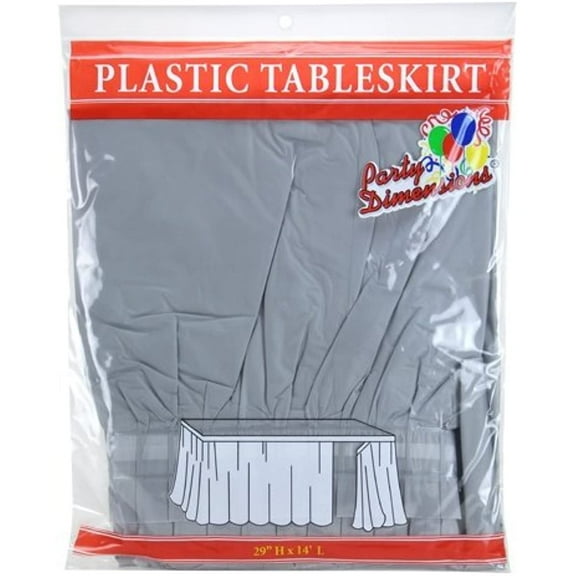 Party Dimensions 29" x 14" Silver Plastic Disposable Party Table Skirt