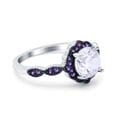 thumbnail image 2 of Flower Ring Round Amethyst Simulated Cubic Zirconia 925 Sterling Silver Size 6, 2 of 5