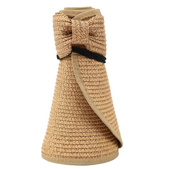 New Women's Sun Hat Wide Brim Foldable Roll up Straw Beach Hat UV Protection Summer Topless Bow Visor Hats for Outdoor