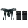 thumbnail image 3 of Garter Belt and Thigh Highs Set Elastic Women's 3 Pieces Lace Garter Belt Stockings Sets with Butterfly Panty, Black Garter Belt, 3 of 4