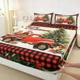 thumbnail image 3 of Manfei Cartoon Rustic Truck Twin Sheet Sets, Christmas Gifts Twin Fitted Sheet, Black Red Vintage Plaid Flat Sheet, Lightweight Room Decor, 3-Piece, 3 of 7