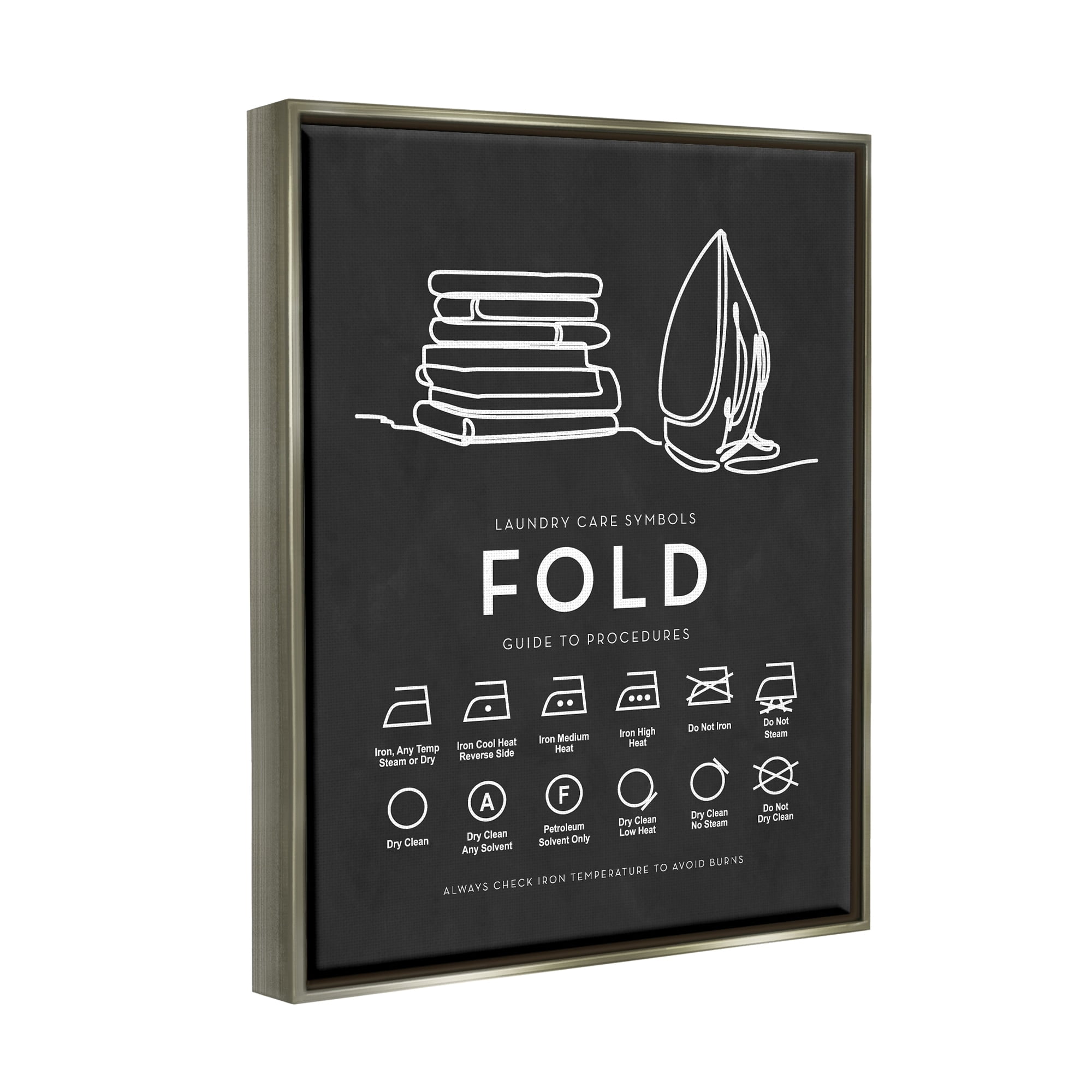 Stupell Industries Laundry Diagram Symbols Chart Ironing Folding Guide Graphic Art Luster Gray Floating Framed Canvas Print Wall Art, Design by Lettered and Lined