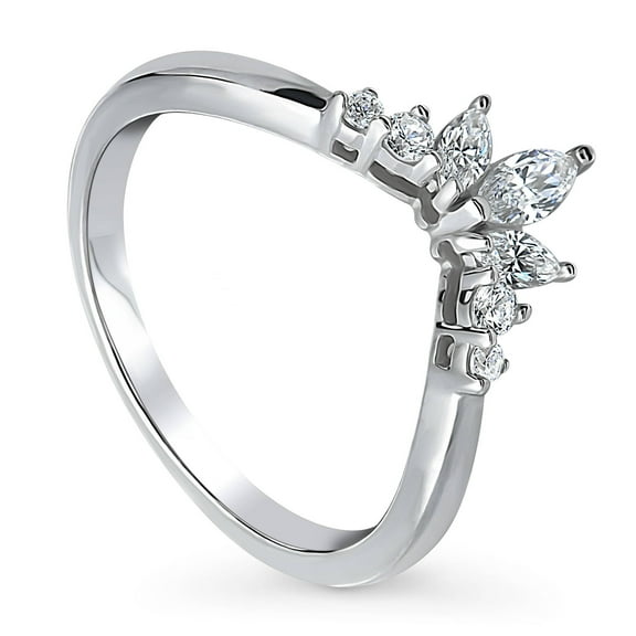 BERRICLE Sterling Silver Flower Wedding Rings Cubic Zirconia CZ 7-Stone Curved Band for Women, Rhodium Plated Size 4.5