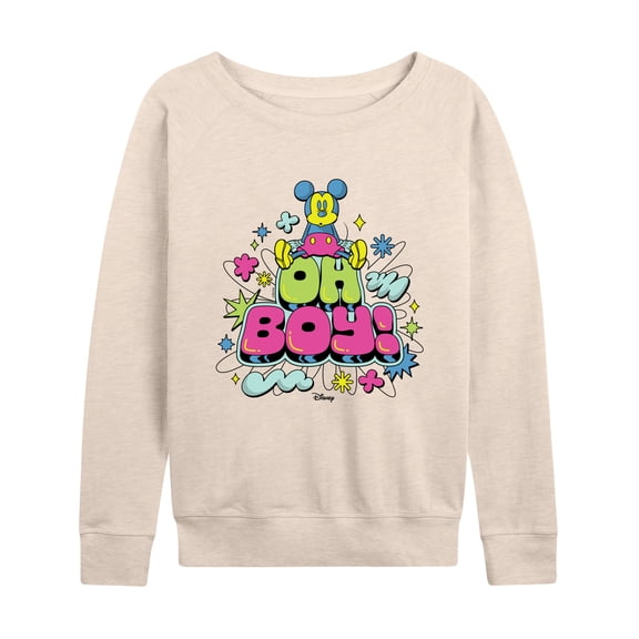Disney - Mickey Oh Boy Lightweight French Terry Wide Neck Long Sleeve Graphic Shirt