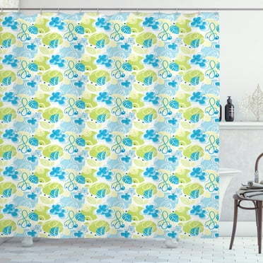 Ambesonne Floral Shower Curtain, Pastel Whimsical Doodle, 69"Wx84"L, Blue Green White