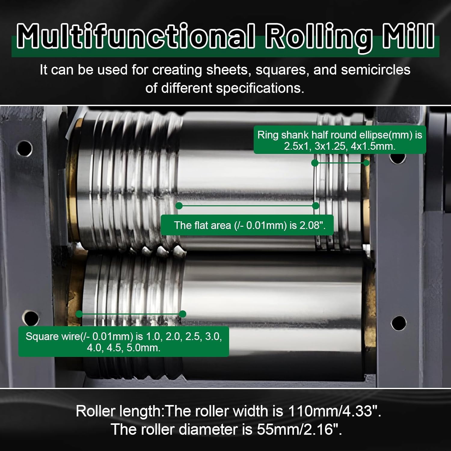 Miumaeov 110MM Manual Combination Rolling Mill Machine Jewelry DIY Press Tool Rolling Mills for Jewelry Making Metal Sheet Flat Pressing Gear Ratio: 4:1 Max Opening 4 MM