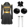 thumbnail image 3 of TiaoBug Womens Cheer Leader Costume Cheering Uniform Long Sleeve Dress with Stockings Black B M, 3 of 7