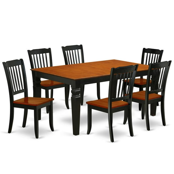 East West Furniture Weston 7-piece Dining Set with Wood Chairs in Black/Cherry