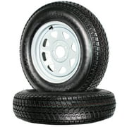 eCustomrim 2-Pk Trailer Tire On Rim ST205/75D15 205/75 15 in. LRC 5 Hole White Spoke Wheel