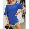 thumbnail image 2 of MURMUREY Women's One Off Shoulder Tops Short Sleeve Casual Blouses Summer Solid Color Tie Knot Shirt Top, 2 of 6