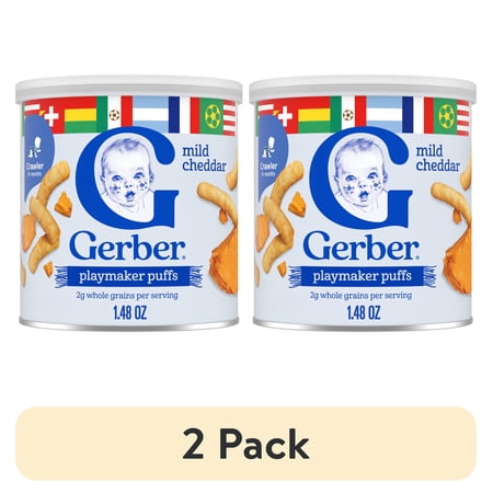 (2 pack) Gerber Playmaker Puffs, Mild Cheddar Game Day Baby Snacks, Lil' Crunchies, Stage 3 1.48 oz