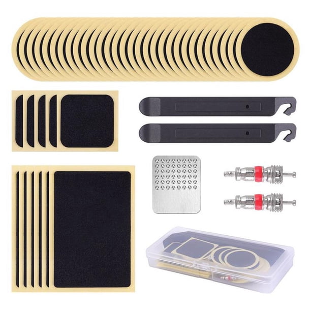 46 Piezas Kit de Parches de Tubo Parches Autoadhesivos Kit Palanca y Escofina de Metal Herramientas Portátiles de Repara Ción de Neumáticos de Bicicleta para Ciclismo Al Aire Libre