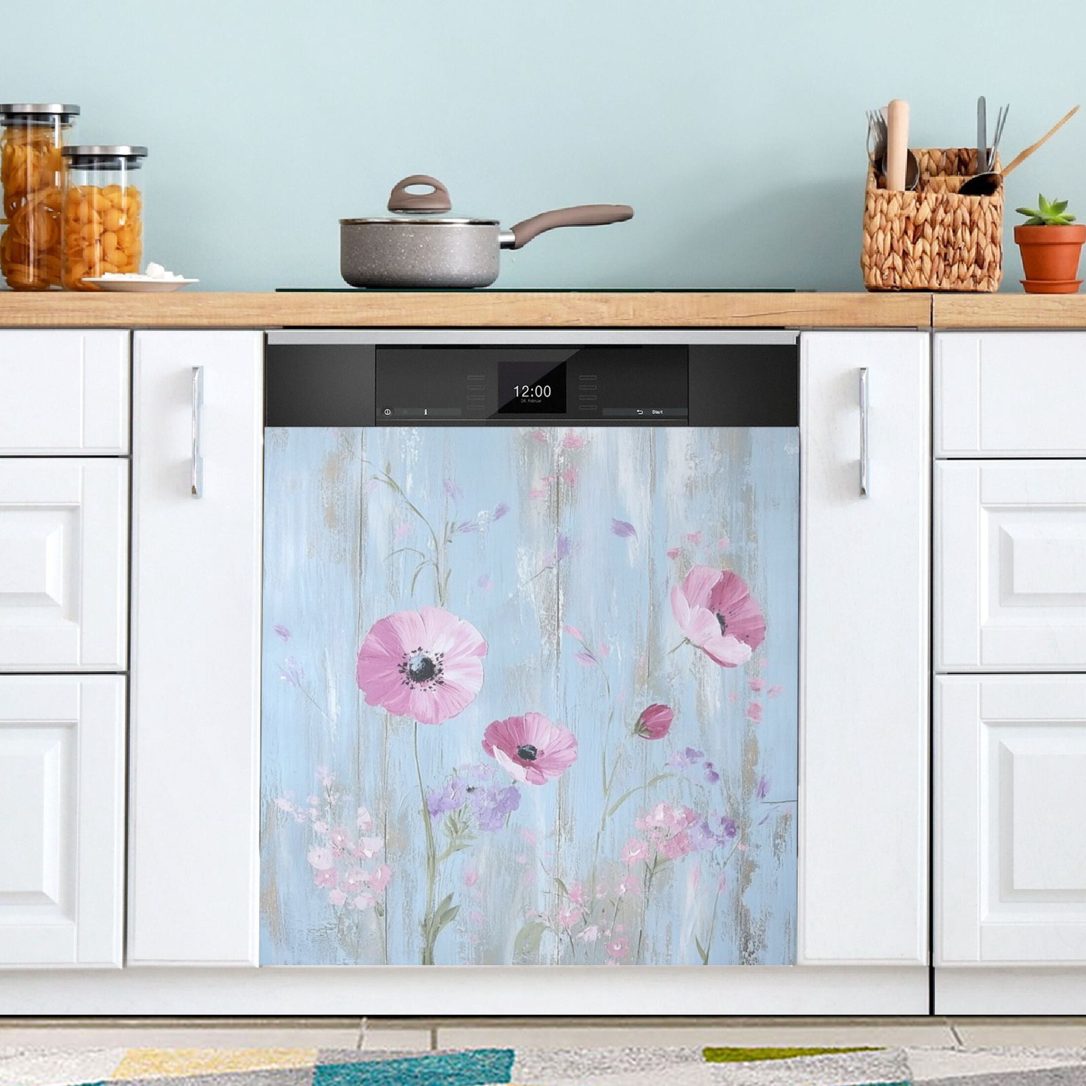 Dishwasher Magnetic Sticker 23x26 Inch Refrigerator Magnetic Sticker Washing Machine Magnetic Sticker Kitchen Panel Magnetic Sticker Home Decor Cool Cartoon Pink Flowers