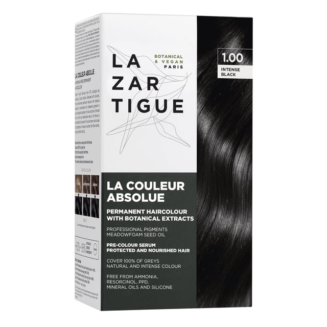 Lazartigue Permanent Haircolour 1.0 I Tinte negro intenso I Sin amoníaco con extractos botánicos y alta concentración de pigmentos I Para todo tipo de cabello I 150 ml