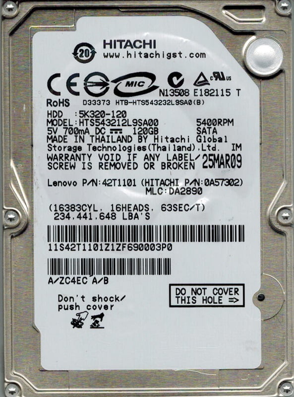 Hitachi HTS543212L9SA00 P/N: 0A57302 MLC: DA2890 120GB - Walmart.com
