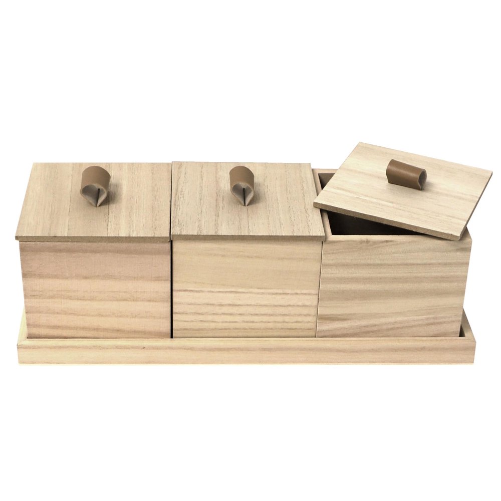 SPC Wood Canisters On Tray 3 Square Unfinished