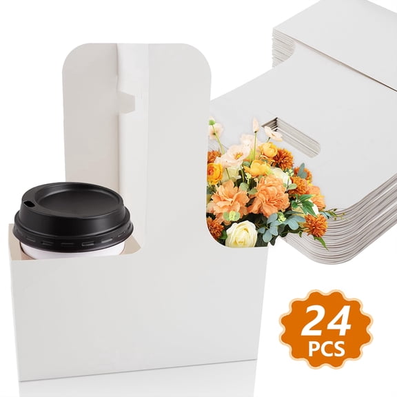 Greenpod 2 Cup Drink Carrier with Handle - 24Pcs Disposable Paper Cardboard Coffee Cup Holder Portable Drink Caddy Cup Carriers to go Cup Holder Food Delivery Accessories for Hot/Cold Drinks (White)