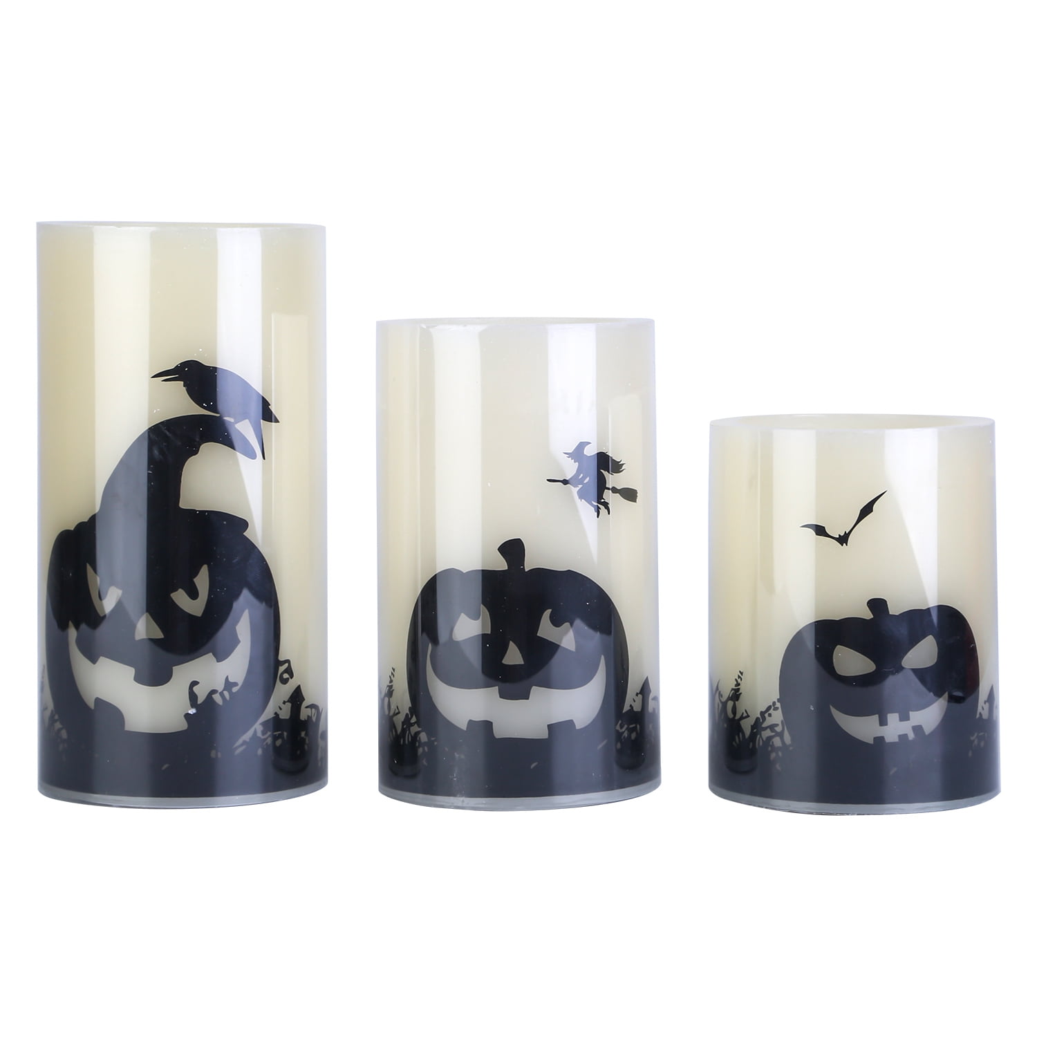 3Pcs Halloween Flameless Warm Orange Light Candle Lamp  Battery Operated Candles w/ Timer Setting