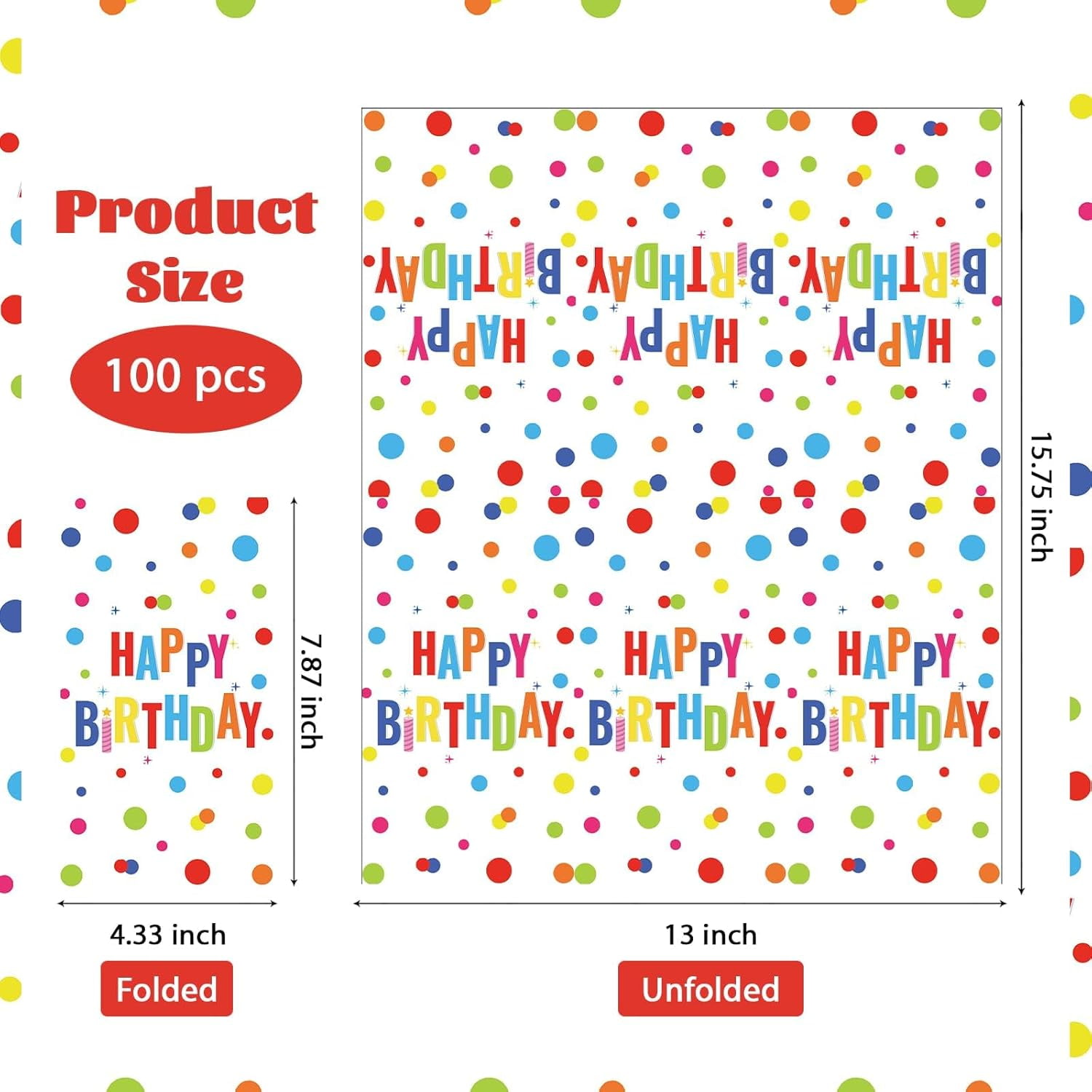 100 Pcs Happy Birthday Paper Napkins 3 Ply Colorful Dots Birthday Hand Towels Disposable Absorbent Colorful Polka Dot Guest Napkins for Christmas Adults Kids Birthday Cocktail Picnic Party Supplies