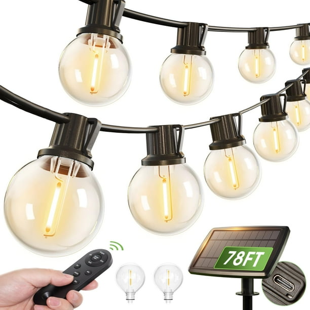 Guirnalda de luces solares Addlon de 78 pies y 38 bombillas remotas, impermeables