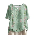 thumbnail image 2 of Fiudx Liquidación de Ahorros de Verano Top de Manga Corta con Cuello Redondo y Botones de Lino con Estampado Informal para Mujer, 2 of 5