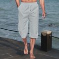 thumbnail image 2 of RYDCOT Men's Cotton Linen Capri Pants Loose Fit Elastic Waist Wide Leg Baggy Straight Pants Gray, 2 of 6