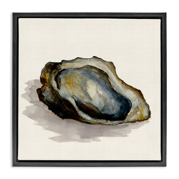 Stupell Industries Oyster Shell on Beige Nautical & Beach Painting Black Floater Framed Canvas Art Print Wall Art, 18 x 18