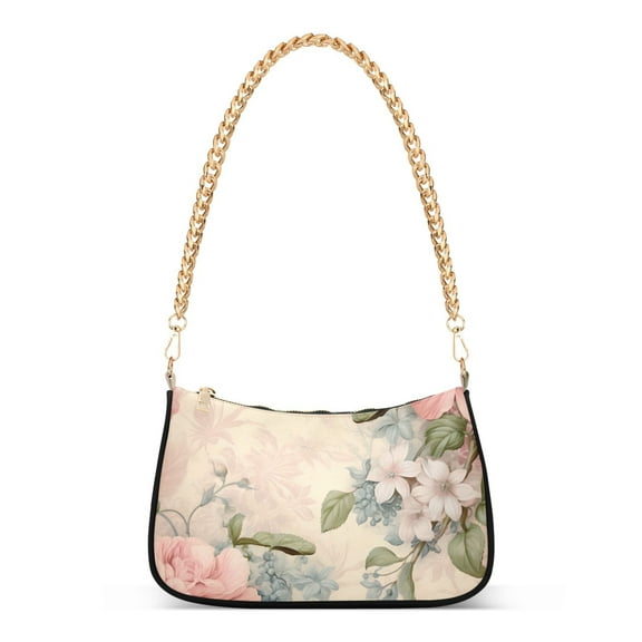 Womens Chain Shoulder Bag Retro Flowers Classic Tote Handbags Fashion Clutch Hobo Purse with Zipper for Travel Casual