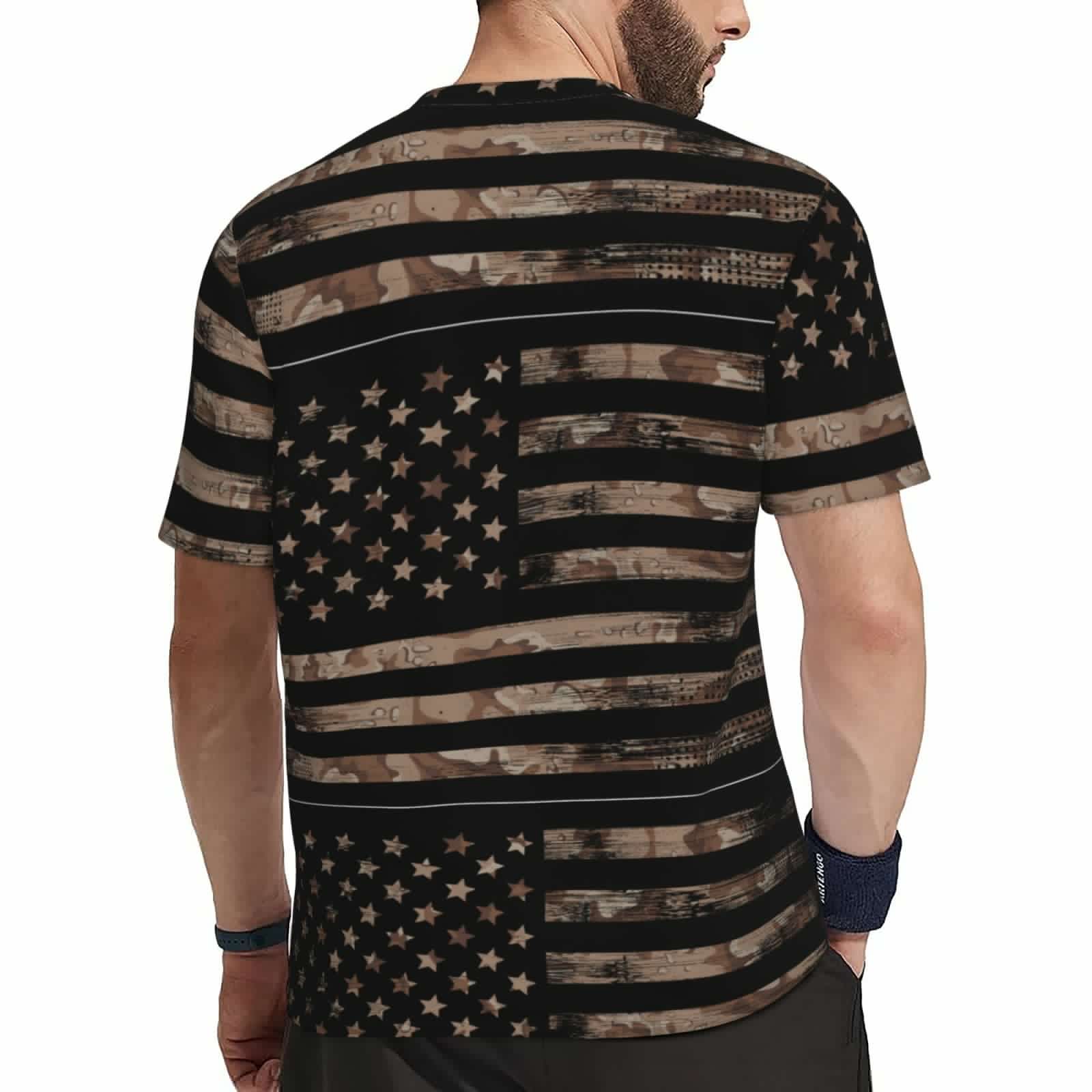 thumbnail image 2 of Wukai American Flag with Desert Camouflage Print Men's Short-Sleeved Mesh T-Shirt,Quick-Dry Short Sleeve Workout T-Shirt-X-Small, 2 of 8