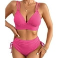 thumbnail image 5 of GZWYHT Bathing Suit for Women Tankini Swimsuits for Women Women's Bikini Sets Two Piece Swimsuit V Neck High Waisted Ruched Tummy Summer Bathing Suit Womens Swimsuits Bikini Sets for Women Hot Pink XL, 5 of 9