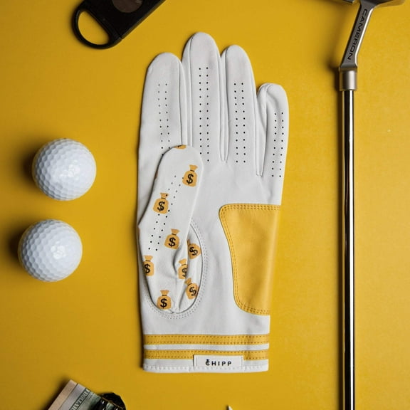Money Bags Gold Golf Glove | Premium Cabretta Leather & Supportive Palm Pad