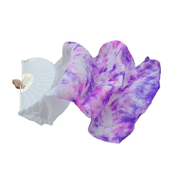 Real Silk Dance Fan Belly Dance Fan A Pair Of Extended Fans Handmade Color Tie-dye Silk Fan Modern Dance Dance Fan