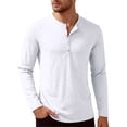 thumbnail image 5 of Men's Slim Fit Henley Shirts With Long Sleeves And Button Placket, Casual Basic Tees Featuring Solid Color Design White XL, 5 of 5