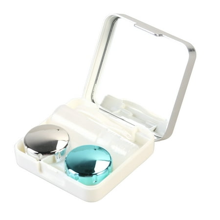 Mini Travel Simple Contact Lens Case Box Container Holder (Silver white)