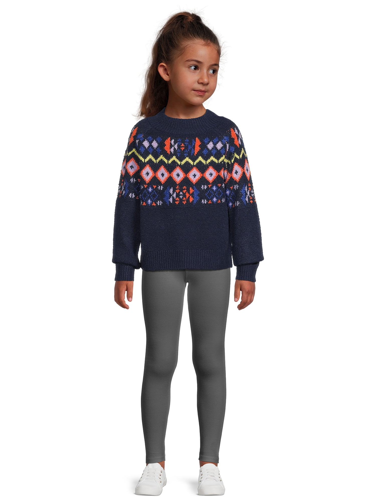 Nik and Leksi Girls Mock Neck Jacquard Pullover, Sizes 4-16
