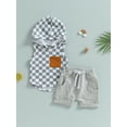 thumbnail image 2 of Coduop Toddler Baby Boy Summer Outfits Checkerboard Print Sleeveless Hoodie T-shirt and Shorts Set, 2 of 7