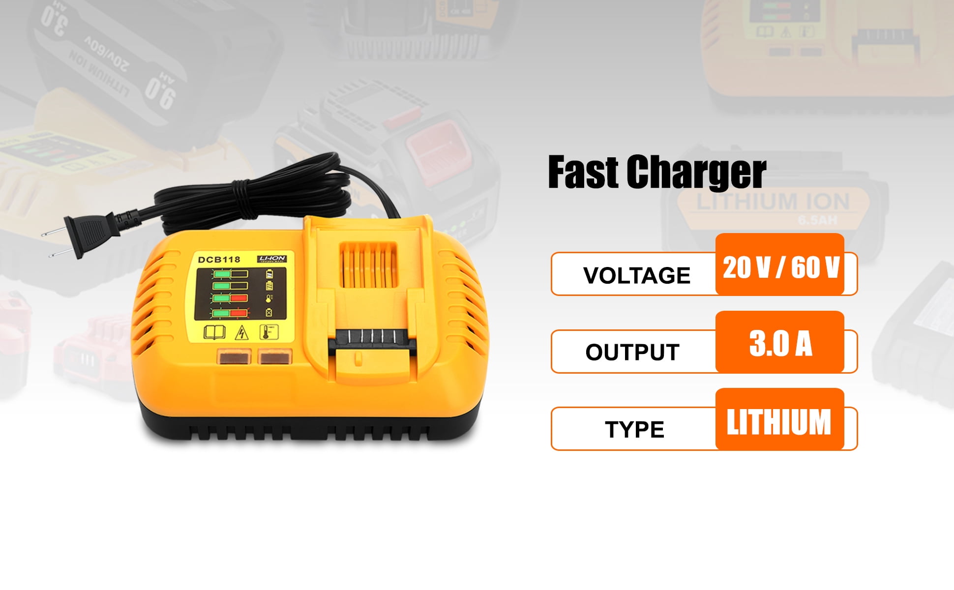 20V Max 8.5Ah Extended Capacity Battery and Charger Kit for DEWALT 20V Max XR Battery and Charger Combo 8.0Ah DCB208 7.0Ah DCB207 6.0Ah DCB206 5.0Ah DCB205-2 4.0Ah DCB204-2 Lithium Battery + Charger