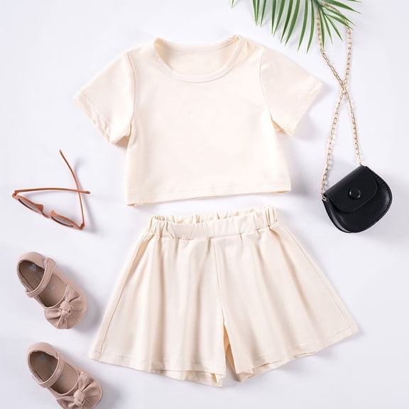 Zpanxa Girls 2 Piece Solid Color Set Short Sleeve Crewneck Tops with Elastic Waist Casual Skort Soft Comfy Sweet Matching Outfits for Toddler Girls Ages 1-6 Years Daily Play