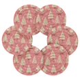 thumbnail image 6 of 6 Pcs Drink Coasters with Holder 3.94in Woven Coasters for Drinks Pink Santa Claus Pattern Coaster Set for Protection Table, 6 of 7