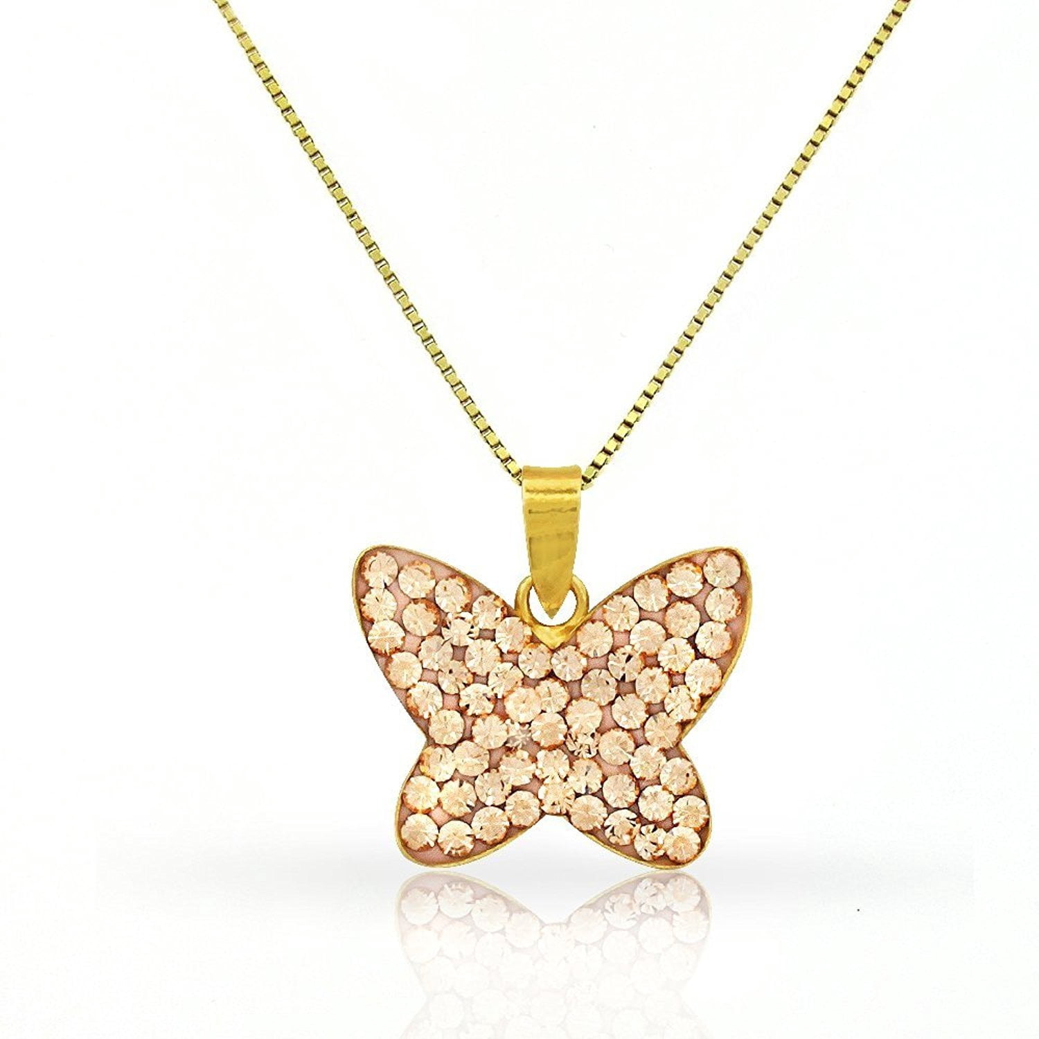 Butterfly Pendant with Swarovski Element Crystals and Yellow Gold Plated Chain